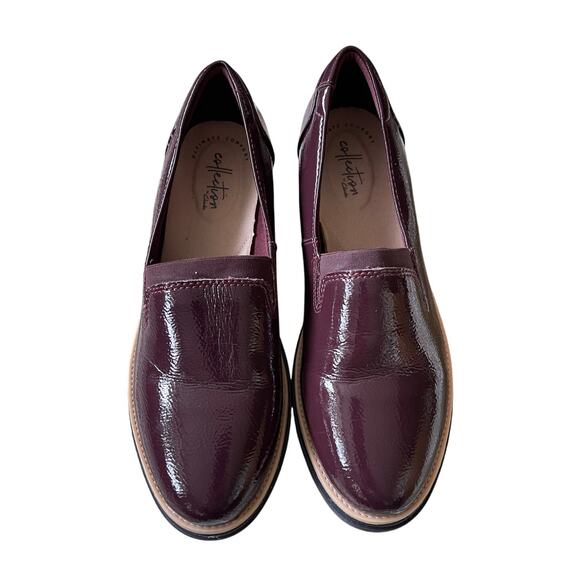 Clarks 8 Sharon Dolly Loafer Patent Leather Slip On Platform Shoes Burgundy Red - Picture 3 of 6